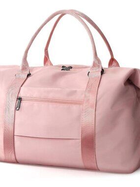 Women Men Pink Waterproof Carry On Tote Travel Duffle Bag with Trolley Sleeve